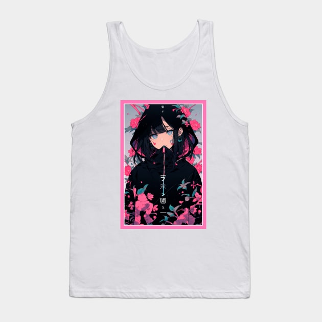 Aesthetic Anime Girl Pink Black | Quality Aesthetic Anime Design | Premium Chibi Manga Anime Art Tank Top by AlNoah